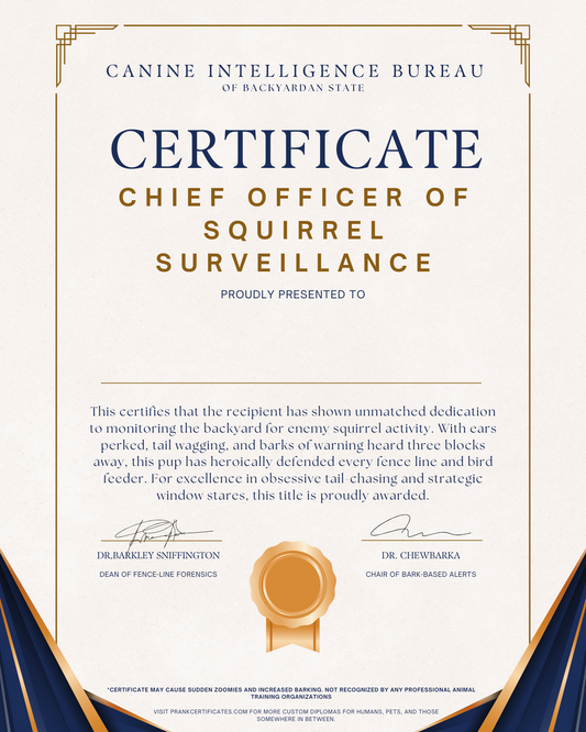 Chief Officer of Squirrel Surveillance (For Pets)