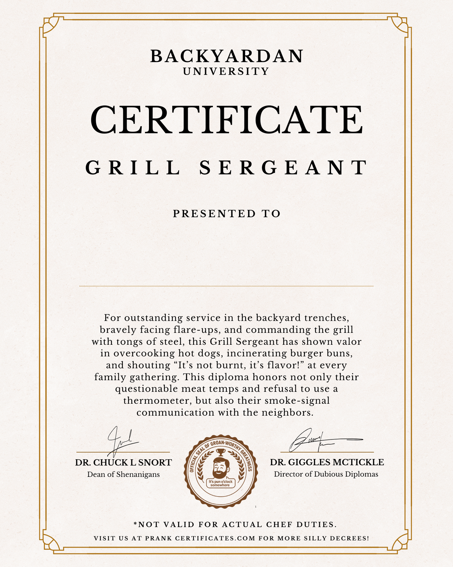 Grill Sergeant Certificate