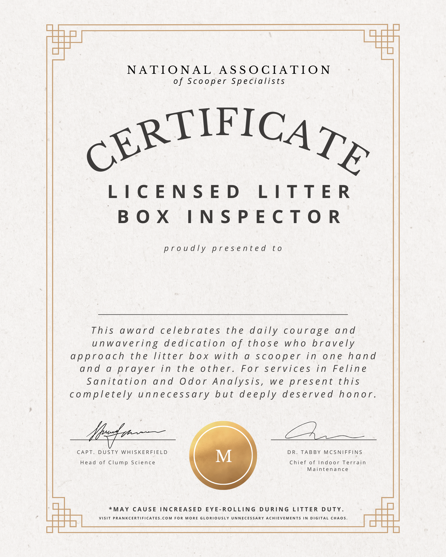 Licensed Litter Box Inspector