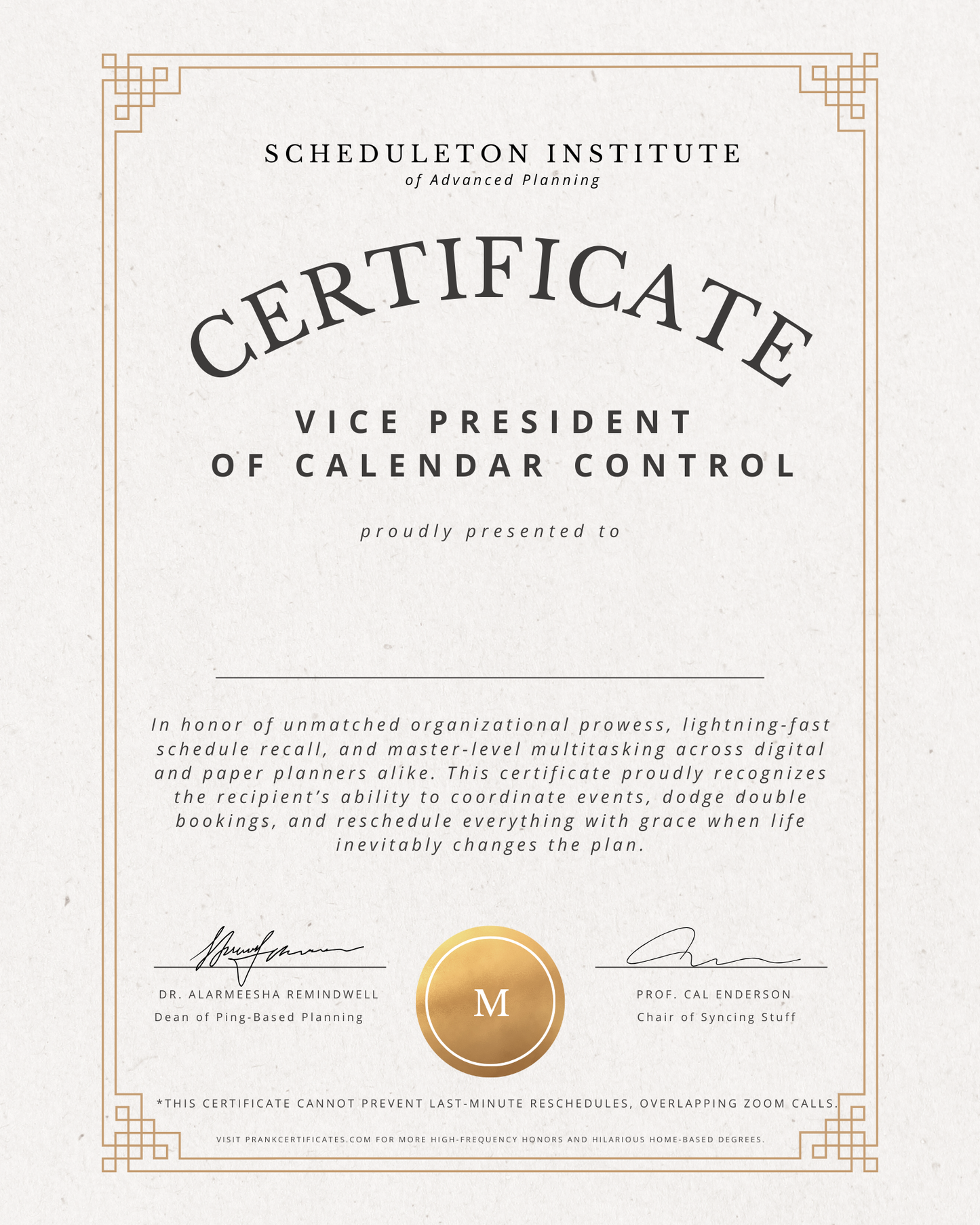 Vice President of Calendar Control