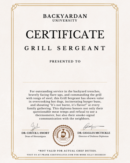 Grill Sergeant Certificate