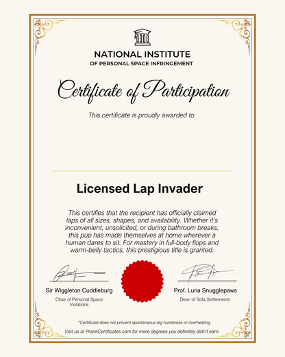 Licensed Lap Invader (For Pets)